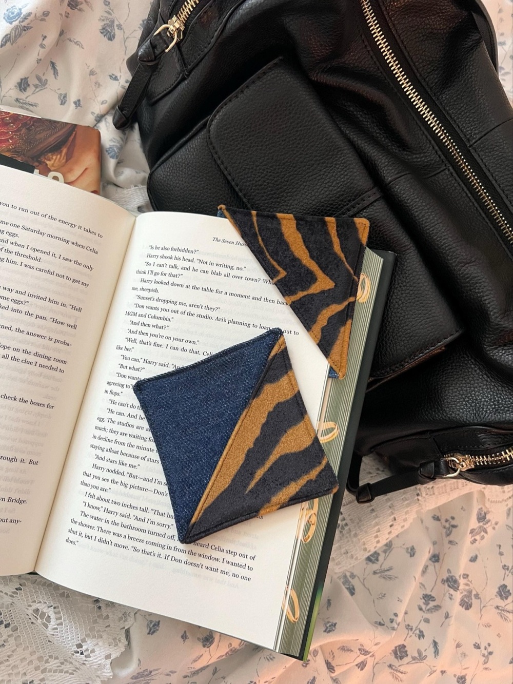 Handmade Zebra Print Denim Corner Bookmark Set